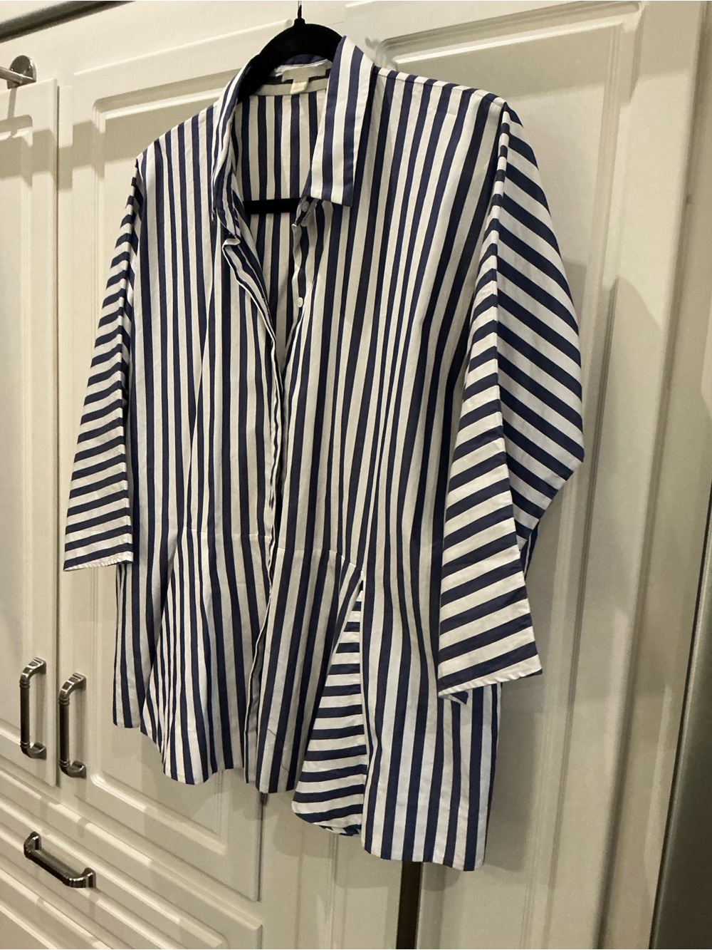 COS Blue and White Vertical Striped Button-Down Shirt